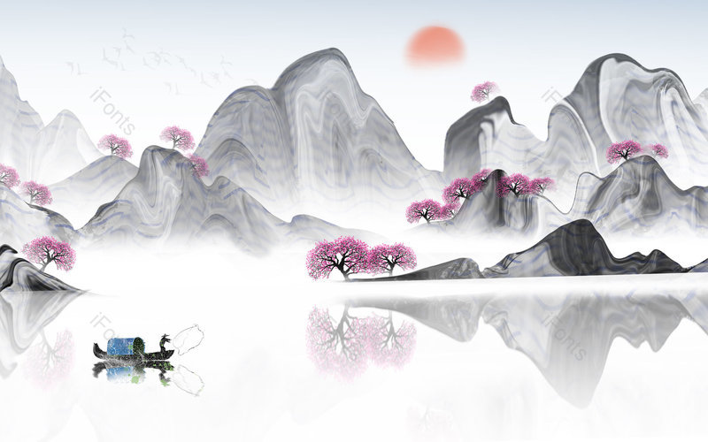 中国风手绘风景山水插画背景设计,插画/手绘图,插画/手绘图库,插画/手绘图下载,插画/手绘
